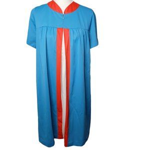 Vintage JC Penney Loungewear House Coat Robe Gown S Blue Red Short Nylon Mumu